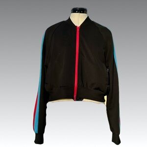 FASHION NOVA Track Jacket Crop Stripe Black Red Blue Y2K Street Small S